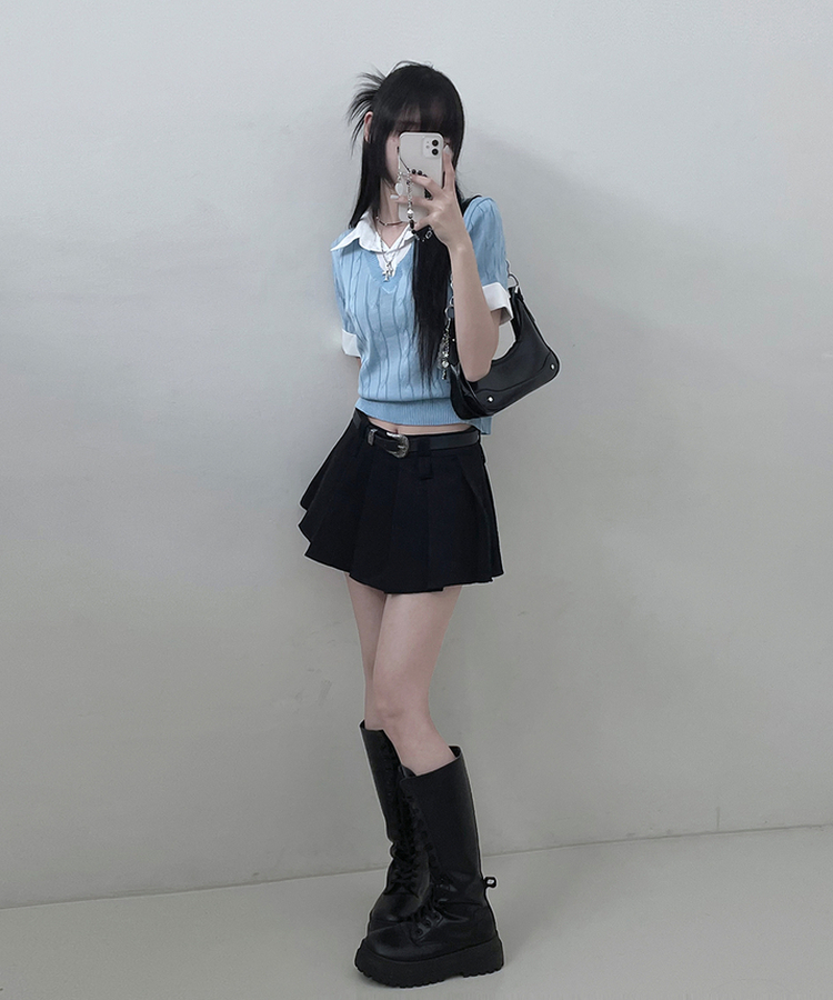 반팔ver셔츠꽈배기니트레이어드반팔 소라