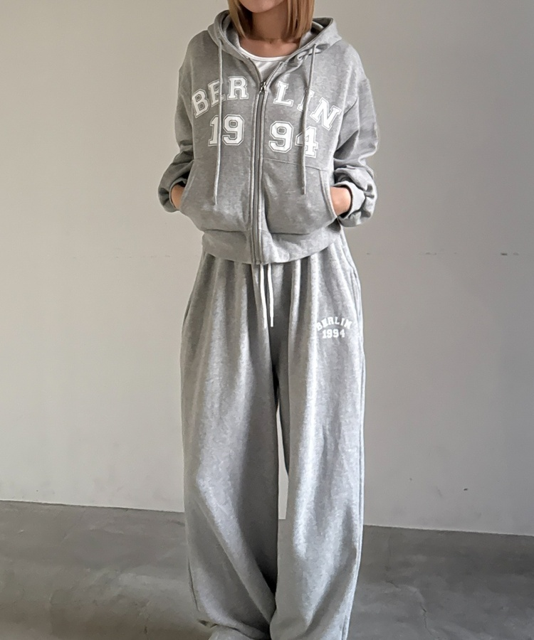 【SET】フードジップアップ＋トレーニングパンツ GRAY