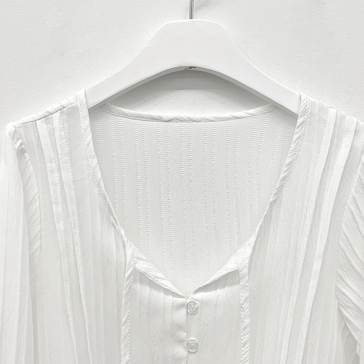 러블리 리본 스트랩 핀턱 프릴 긴팔 루즈핏 줄지 블라우스