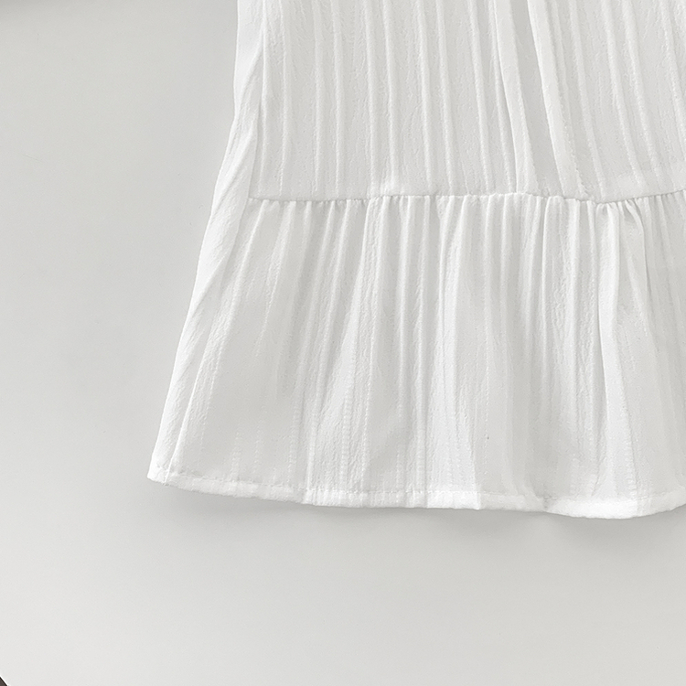 러블리 리본 스트랩 핀턱 프릴 긴팔 루즈핏 줄지 블라우스