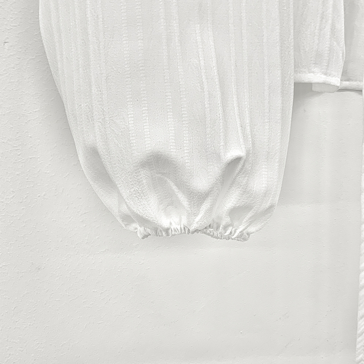 러블리 리본 스트랩 핀턱 프릴 긴팔 루즈핏 줄지 블라우스