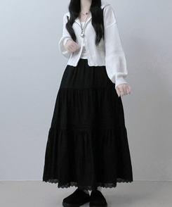 フリルバンディングロングスカート BLACK