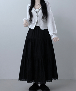 フリルバンディングロングスカート BLACK