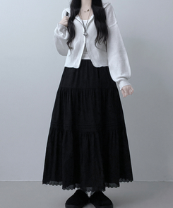 フリルバンディングロングスカート BLACK