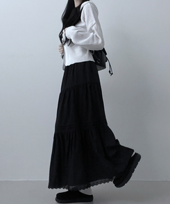 フリルバンディングロングスカート BLACK