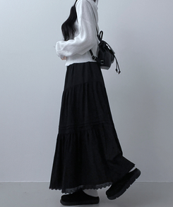 フリルバンディングロングスカート BLACK