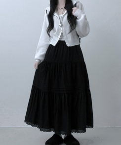 フリルバンディングロングスカート BLACK