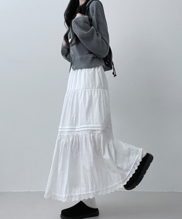 フリルバンディングロングスカート WHITE