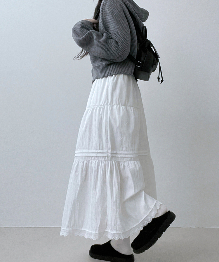 フリルバンディングロングスカート WHITE