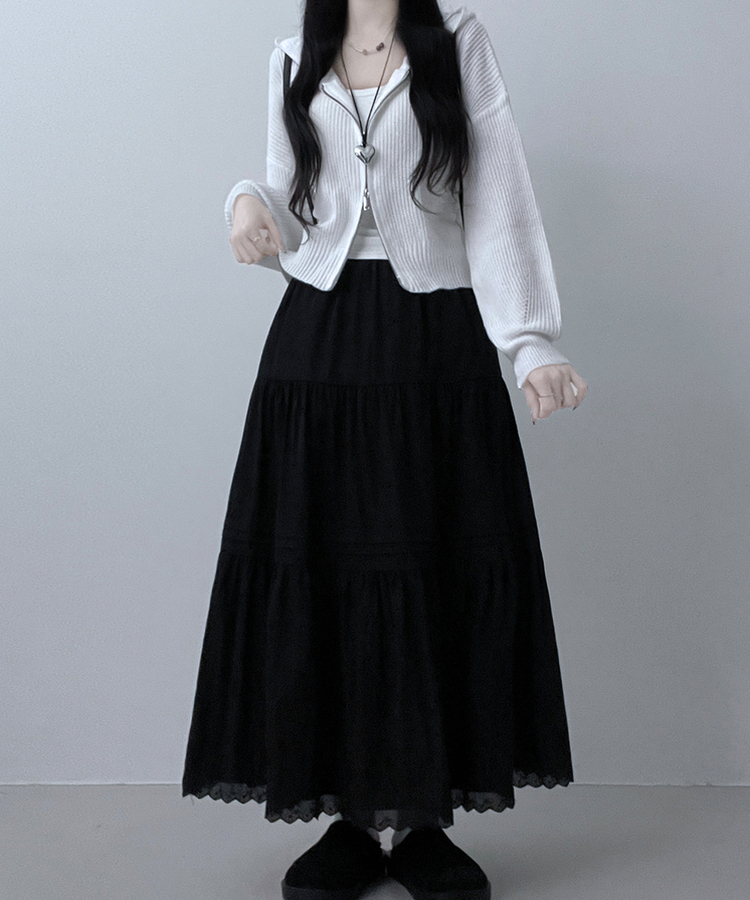 フリルバンディングロングスカート BLACK