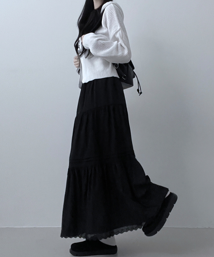 フリルバンディングロングスカート BLACK