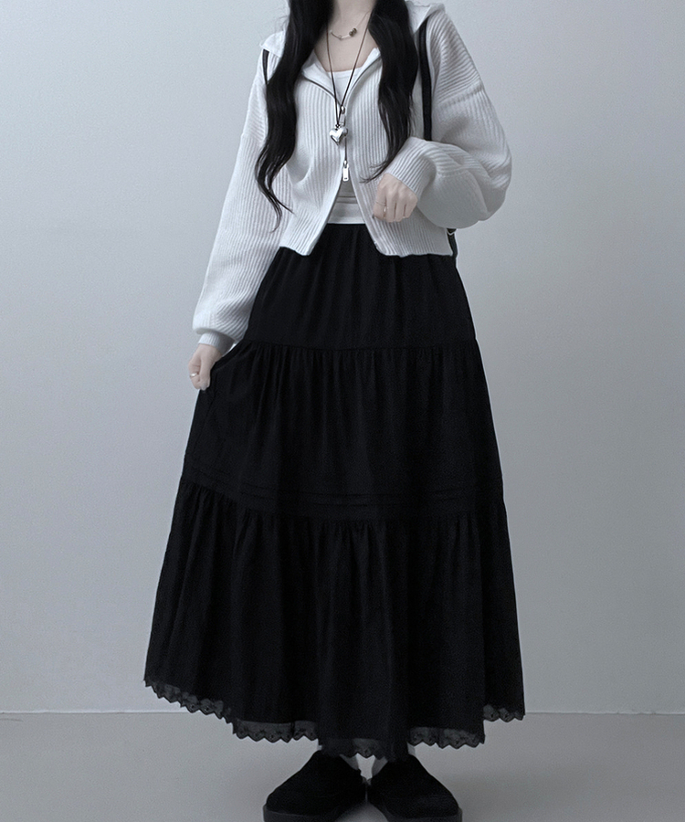 フリルバンディングロングスカート BLACK