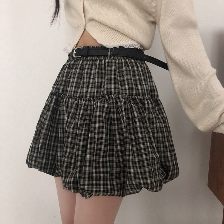 SSK24019 【ベルト付き】チェックバルーンミニスカート ミニ