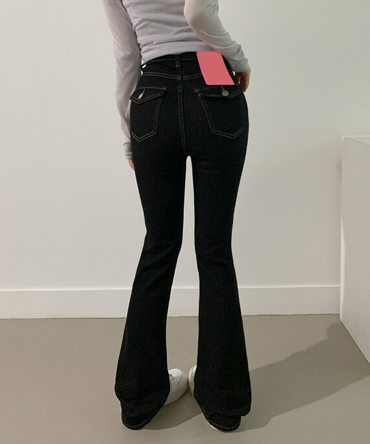 [백포켓/생지데님] 레도 힙포켓 슬림핏 생지 데님 부츠컷 팬츠 블랙