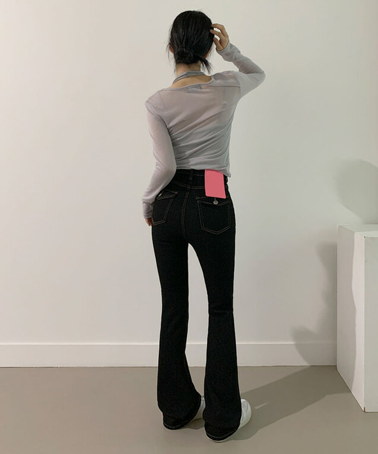 [백포켓/생지데님] 레도 힙포켓 슬림핏 생지 데님 부츠컷 팬츠 블랙