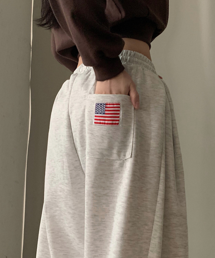 아메리카 사이드 핀턱 스트링 롱와이드 추리닝 밴딩팬츠 백메란지