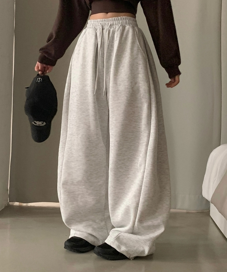 아메리카 사이드 핀턱 스트링 롱와이드 추리닝 밴딩팬츠 백메란지