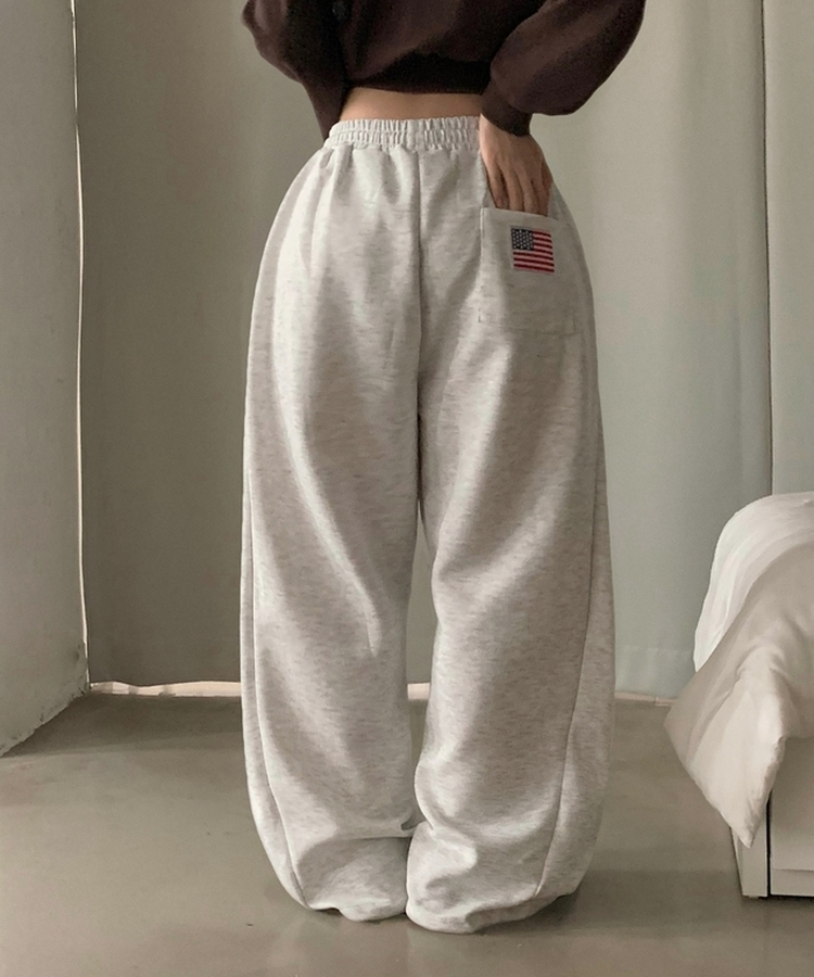 아메리카 사이드 핀턱 스트링 롱와이드 추리닝 밴딩팬츠 백메란지