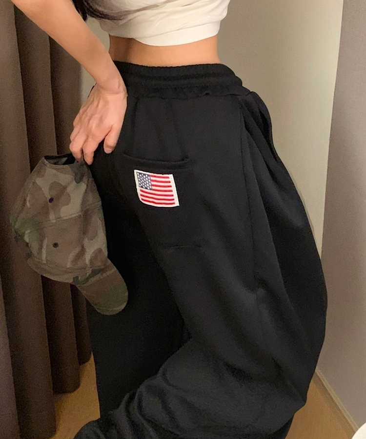 아메리카 사이드 핀턱 스트링 롱와이드 추리닝 밴딩팬츠 블랙