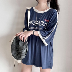 バイカラーレタリングTシャツ NAVY