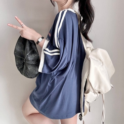 バイカラーレタリングTシャツ NAVY