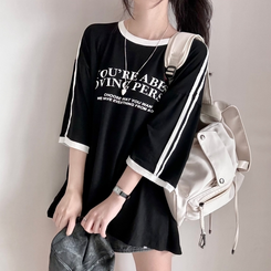 バイカラーレタリングTシャツ BLACK