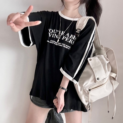 バイカラーレタリングTシャツ BLACK