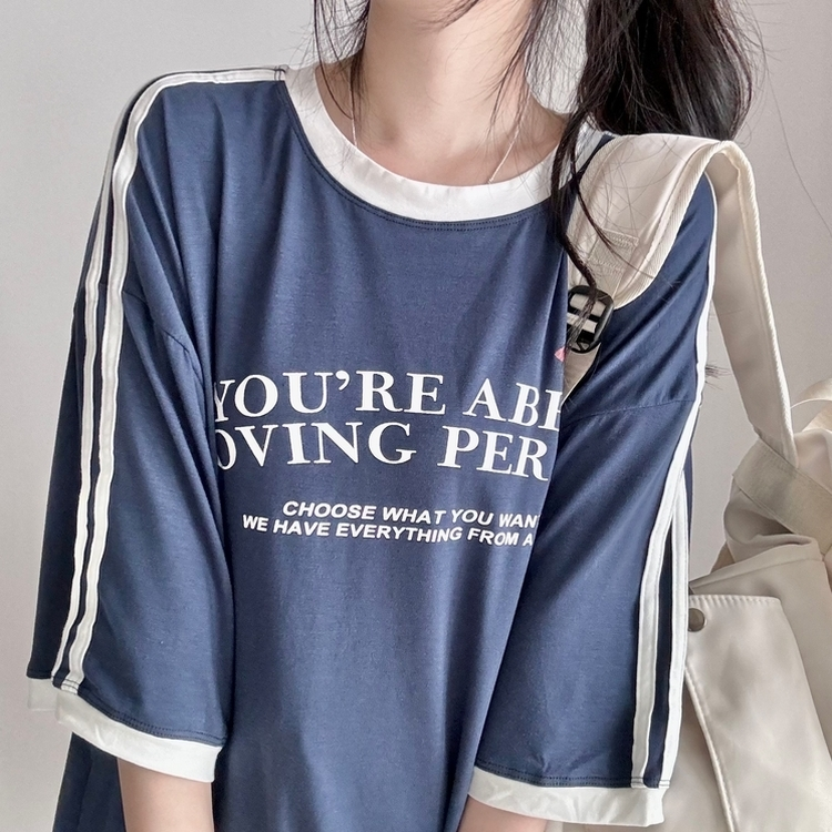 バイカラーレタリングTシャツ NAVY
