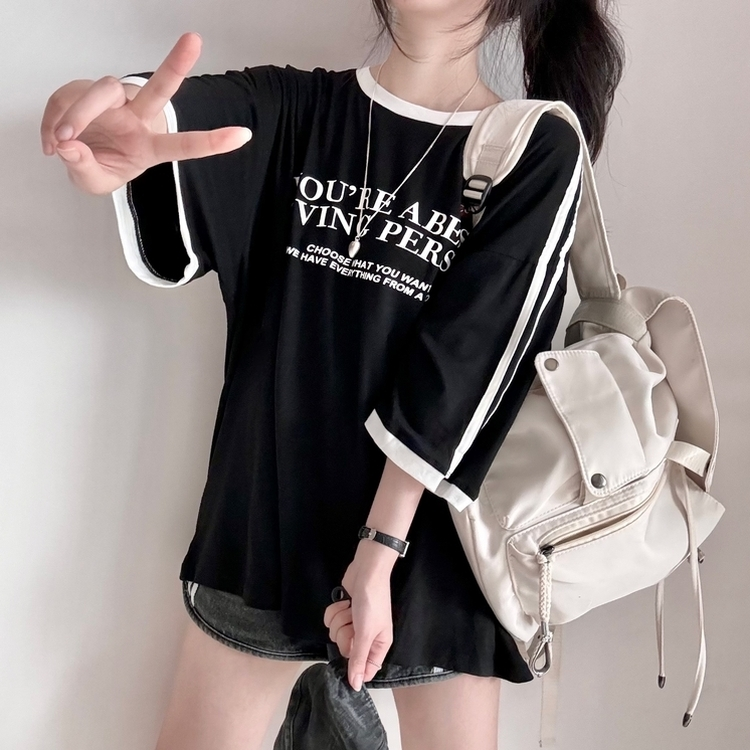 バイカラーレタリングTシャツ BLACK