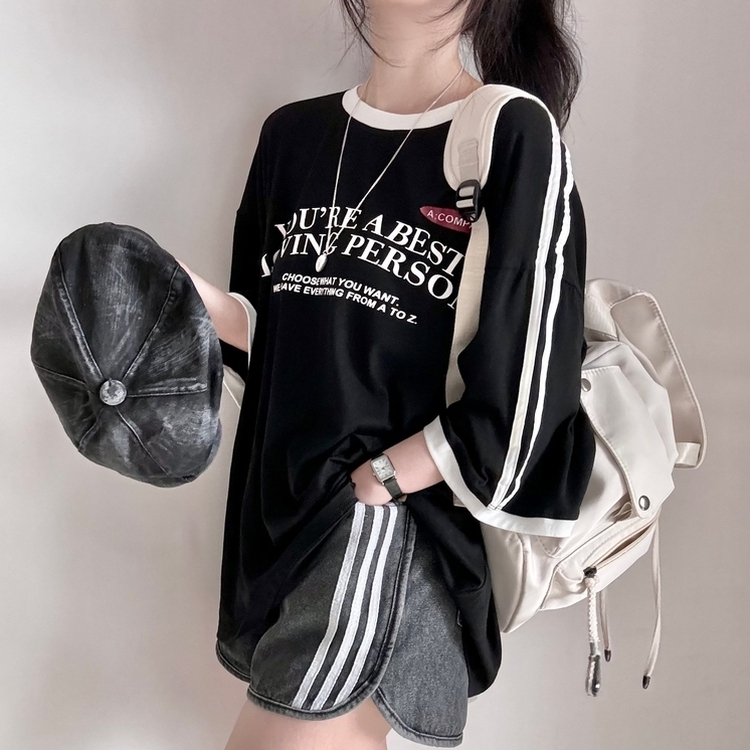 バイカラーレタリングTシャツ BLACK