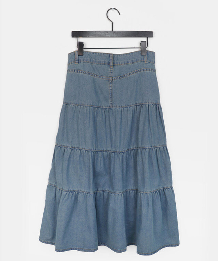 デニムティアードボタンロングスカート