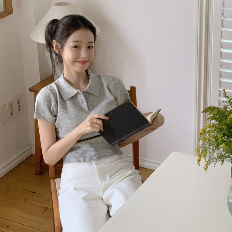 モアード ボタンカラー半袖ニット｜ニット｜韓国ファッション