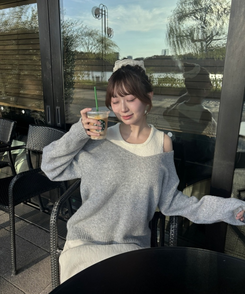 【SET】レイヤードオフショルニット＋キャミソール GRAY