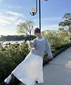 【SET】レイヤードオフショルニット＋キャミソール GRAY