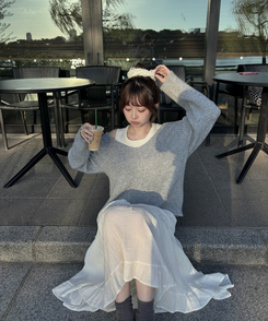 【SET】レイヤードオフショルニット＋キャミソール GRAY