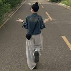 セミクロップロールアップデニムシャツ MID DENIM