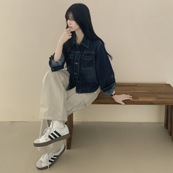 セミクロップロールアップデニムシャツ DEEP DENIM