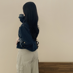 セミクロップロールアップデニムシャツ DEEP DENIM