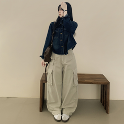 セミクロップロールアップデニムシャツ DEEP DENIM