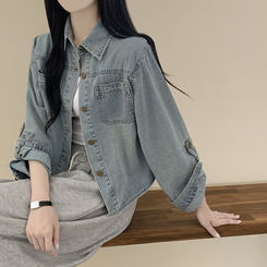 セミクロップロールアップデニムシャツ LIGHT BLUE