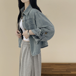 セミクロップロールアップデニムシャツ LIGHT BLUE