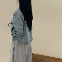 セミクロップロールアップデニムシャツ LIGHT BLUE