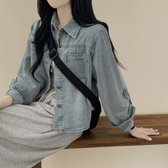 セミクロップロールアップデニムシャツ LIGHT BLUE