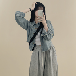 セミクロップロールアップデニムシャツ LIGHT BLUE