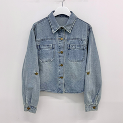 セミクロップロールアップデニムシャツ