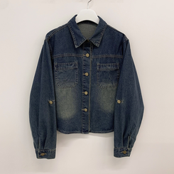 セミクロップロールアップデニムシャツ