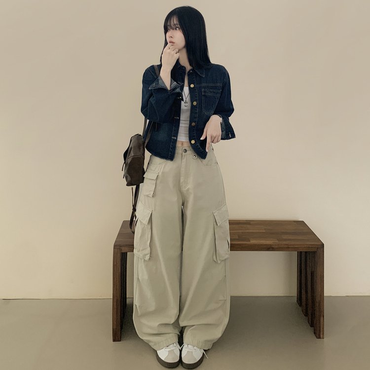 긴팔ver 빈티지 워싱 밑단굴림 세미크롭 롤업 데님셔츠 긴팔 청남방 데님자켓 진청