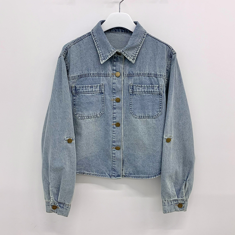 긴팔ver 빈티지 워싱 밑단굴림 세미크롭 롤업 데님셔츠 긴팔 청남방 데님자켓