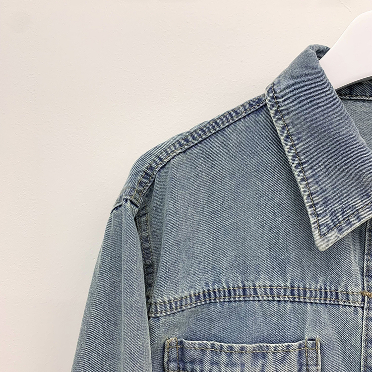 긴팔ver 빈티지 워싱 밑단굴림 세미크롭 롤업 데님셔츠 긴팔 청남방 데님자켓