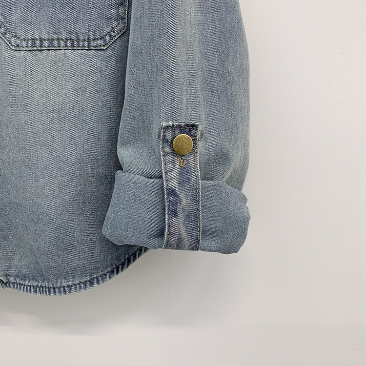 긴팔ver 빈티지 워싱 밑단굴림 세미크롭 롤업 데님셔츠 긴팔 청남방 데님자켓